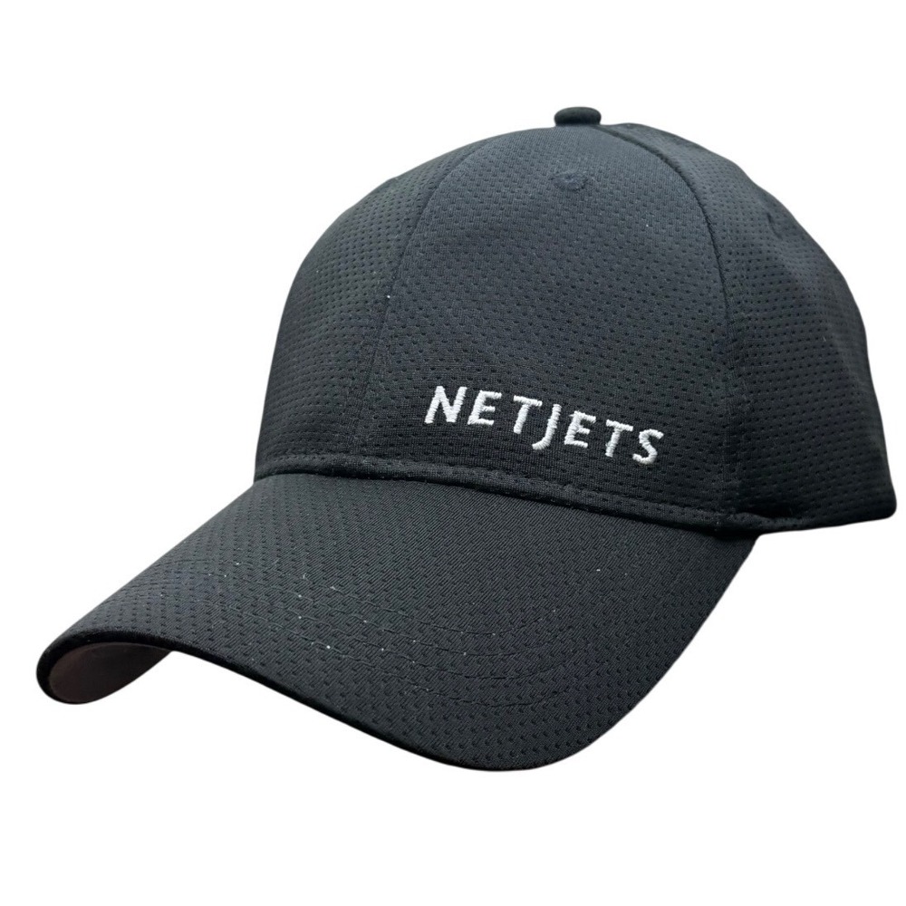 NetJets Black Performance Mesh Baseball Cap Adjustable Bungee Strap Hat